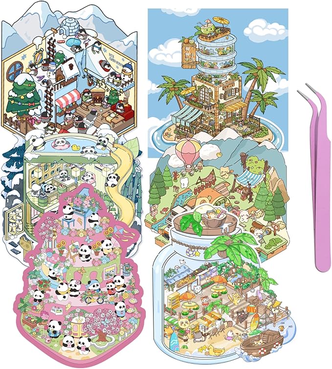 DIY 3D Sticker Scene,6 Sets of Kawaii Miniature Scenic House Stickers,Cozy Room Stickers Therapy Scenes for Adults and Kids Stress Relief Pass The Time and Gifts (Z-4)