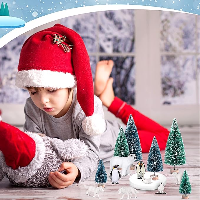19 Pcs Arctic Animals Figurines Set, Arctic Animals Habitat Diorama, Polar Animal Figurine Polar Bear Penguin Figurines Toys Model Pine Trees Artic Diorama Supplies for DIY Crafts Gifts School Project