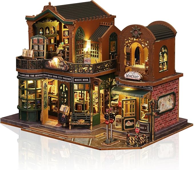 Book Nook Kit with LED – DIY Wooden Miniature Bookshop Puzzle Model for Teens & Adults, Easy Craft Assembly, Collectible Gift & Bookshelf Display Decor for Relaxing Hobbies & Holiday Joy