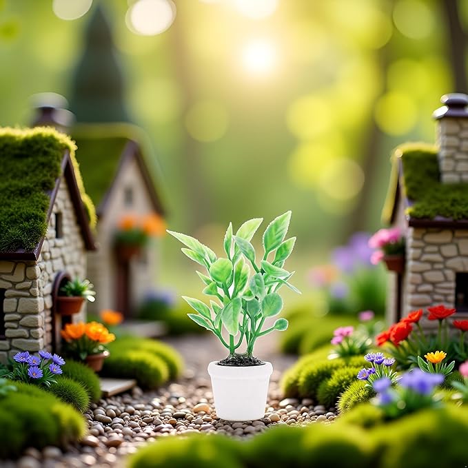 Artificial Miniature Plants for Dollhouse - 1:12 Scale Hanging Potted Greenery for Fairy Gardens, Terrariums and Diorama Displays
