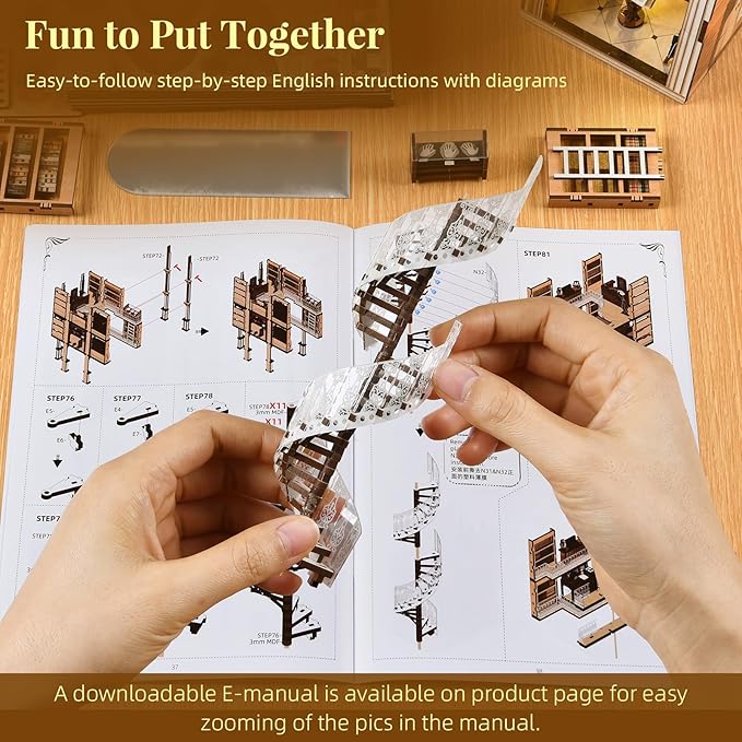 Book Nook Kit Library, DIY Miniature House Kit, 3D Wooden Puzzle Dollhouse Kit for Adults and Teens, Bookshelf Booknook with LED Light (Law Library)