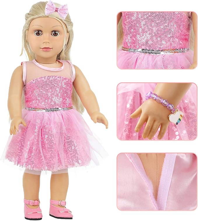 VAWMJOT 18 Inch American Doll Accessories, 2 Sets Pink and Purple Dresser Sunglasses Handbag Lipstick Hair Clip Eye Shadow Foundation Make-up Bracelet Cosmetic Brush American Doll Clothes Set