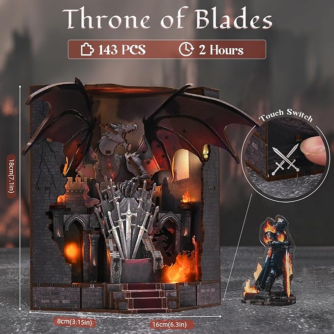 Book Nook Kit, Miniature House Kit, Dollhouse Kit, Miniature Kit, DIY Mini House Building Kit for Adult (Throne of Blade)
