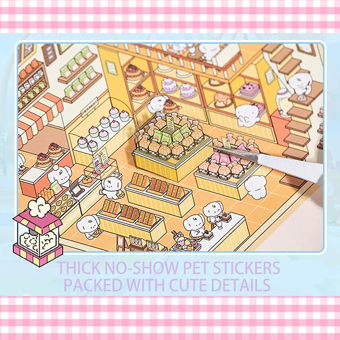DIY Miniature 3D Sticker Book – 6 Scene Backgrounds with PET Stickers, Tweezers & Guide | Cute Isometric Room Decor Craft for Adults & Kids Stress Relief