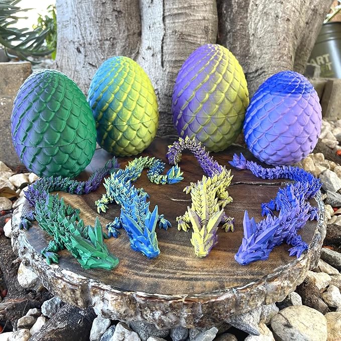 3D Printed Dragon with Dragon Egg,12inch Flexible Dragon Toy with Articulated Dragon Inside Fidget Toys for Autism/ADHD Easter Toys Gifts(PurpleBlue)