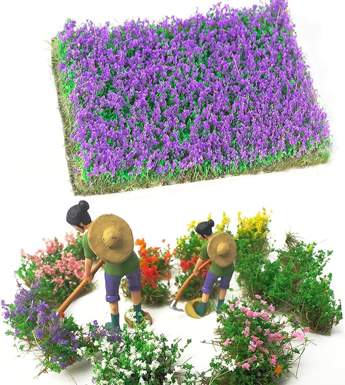 Warmtree Hand Torn Model Grass Tufts Flower Cluster for Miniature Scenery Applicable for N & HO Scale for Train Layouts,Diorama Supplies,and Architectural Models (Purple)