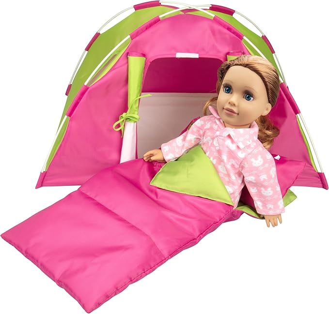 Doll Camping Bed Tent w Sleeping Bag & Pillow - Premium Handmade Furniture Accessories for 18" Dolls - Large Sized -23"x 15"x14"