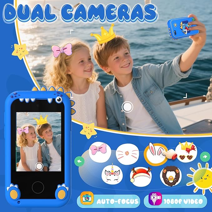 Kids Smart Phone Toys for Boys,Christmas Birthday Gifts for Girls Age 3-10 Kids Cell Phone Toys with 2.8" Touchscreen 20 Learning Games Dual Camera Music Player, 8G SD Card