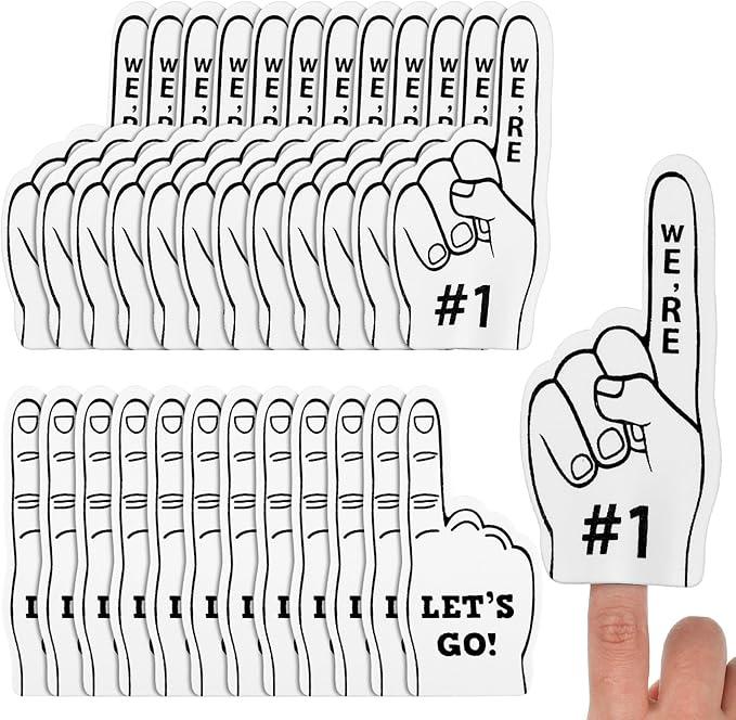 Sinmoe 24 Pcs Mini Foam Finger Baseball Fan Mini Foam Finger, We're #1 Sports Themed Party Supplies for Baseball Hockey Football Basketball Events Team Gifts(White)