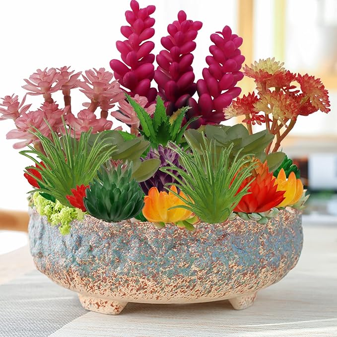 PietyPet 22pcs Colorful Fake Succulents, Mini Artificial Succulents for DIY Crafting Home Terrarium Floral Wall Garden Arrangement Office Decoration (Unpotted)