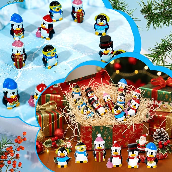 Bbiamsleep 12 Pcs Mini Resin Penguin Figurines Miniature Tiny Penguins Christmas Figurines for Fairy Garden Christmas Snow Globes Home Winter Village Decor