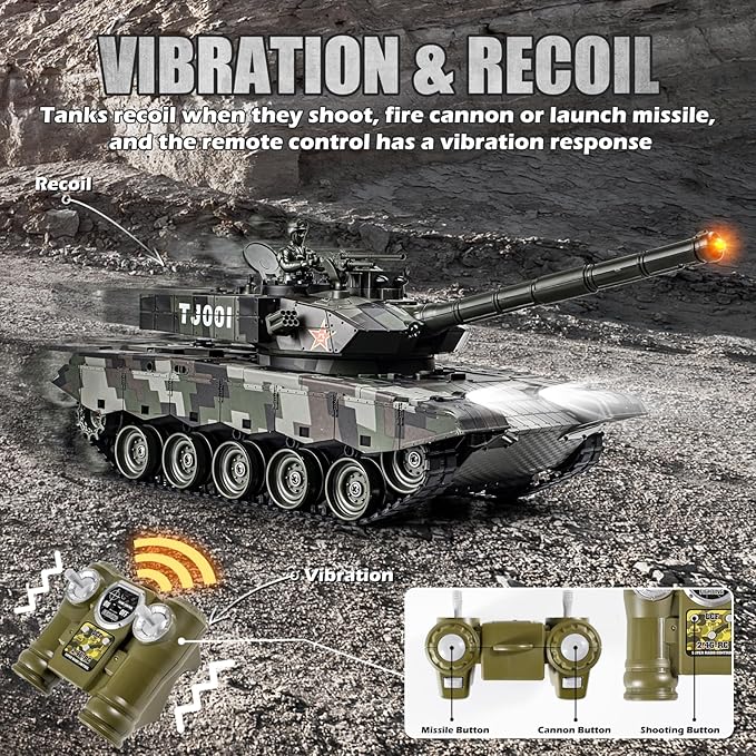 1/24 RC Battle Tank Set, Remote Control US M1A2 Abrams and Chinese Type 99 Model Tank That Shoots for Kids and Adults, 2.4G Army Toy for Boys Age 6+ Year Old with Sound, Lights and Smoke