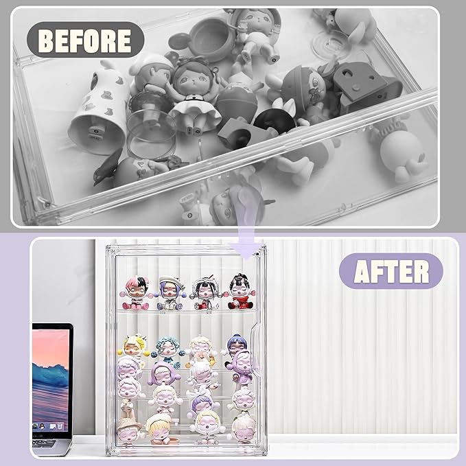 Clear Acrylic Display Case, 5 Tier Large Acrylic Blind Box for Figures, Dustproof Storage Organizer with Magnetic Door for Action Figures Toys, Stackable Collectibiles Showcase