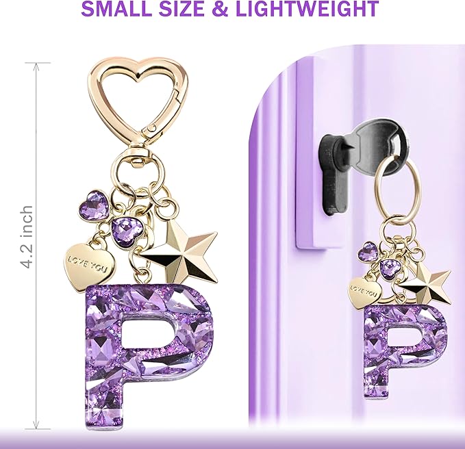 Cute Bling Keychain initial Letter Butterfly Star Pink Purple Gift for Women Girls Bag Cup Charms Accessories