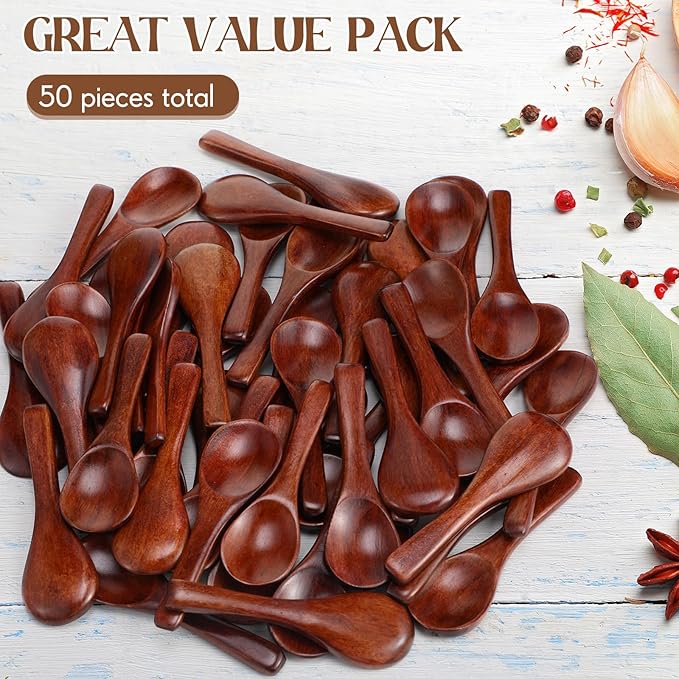 Boao 50 Pcs Small Wooden Spoons, 3.5'' L, Mini Wood Natural Tiny Spoons Wooden Little Teaspoons for Jars Sugar Creamer Honey Spices Salt Kitchen Supplies (Old Paint Color)