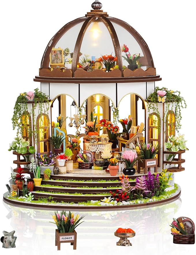 2025 New DIY Miniature House Kit, Dollhouse Kit with LED Light, Mini House Building Kits for for Adult to Building, Christmas Home Decorations Gifts for Friends, Castle Flower House
