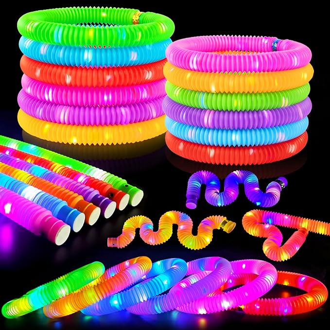 24 PCS Light Up Party Favors Supplies for Kids 4-8-12,Bulk Glow Sticks Bracelet Necklace Accessories for Toddlers,Birthday Treat Return Gifts,Valentines Mardi Gras Goodie Bag Stuffers for Boys Girls