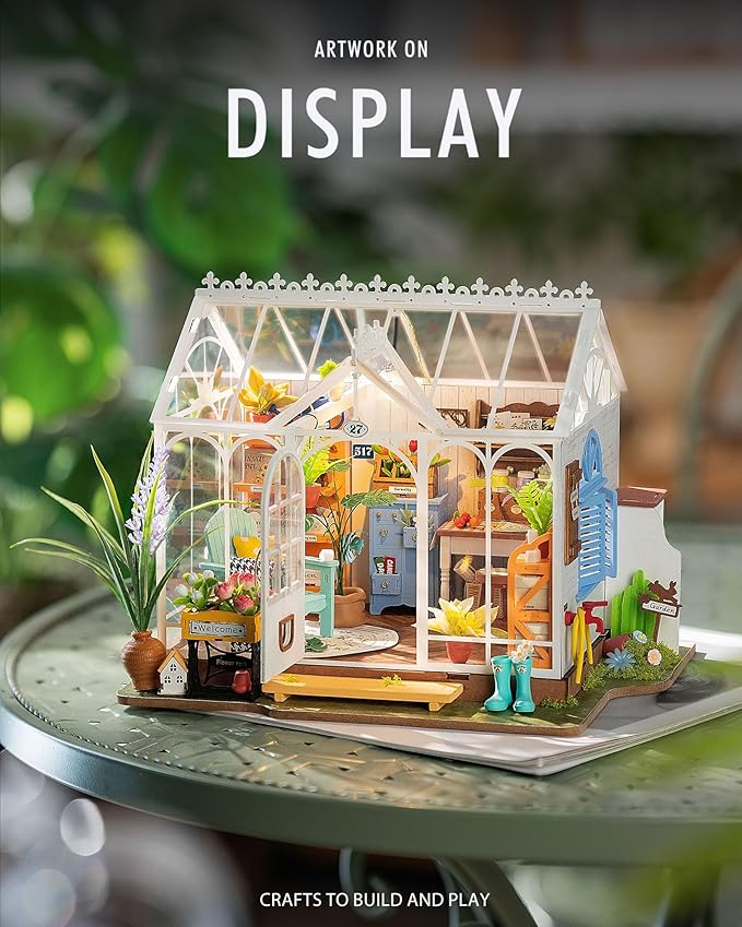 Rolife DIY Miniature Dollhouse Kit, Build 9.6" Greenhouse Diorama Kit Building Set with LED Room Hobby Craft for Aduls Uniue Gifts for Teens (Dreamy Garden)
