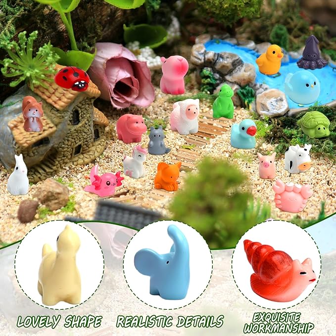 50Pcs Mini Resin Animals 50 Styles Little Animal Figures to Hide Tiny Resin Animals Variety Pack Small Miniature Animal Accessories for Micro Fairy Garden Landscape Dollhouse Crafts Decor