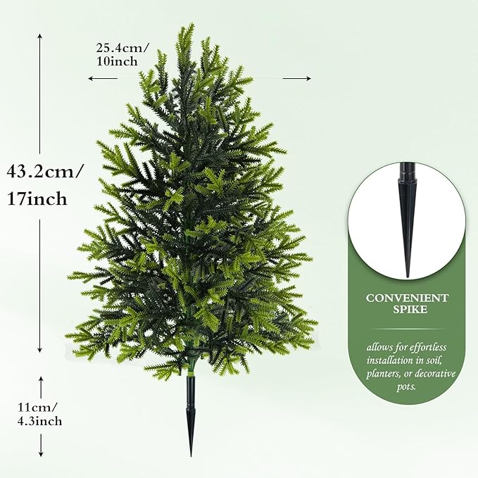 17inch Small Christmas Tree, Artificial Plastic Christmas Trees with Spikes for Christmas Home Indoor Outdoor Decoration, 2pcs