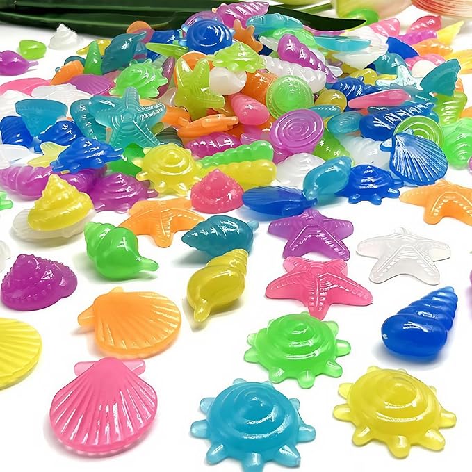 600pcs Luminous Mini Resin Animals Tiny Sea Shell Figurines,Sea Shells for Crafting, Under The Sea Party Favors,Vase Filler