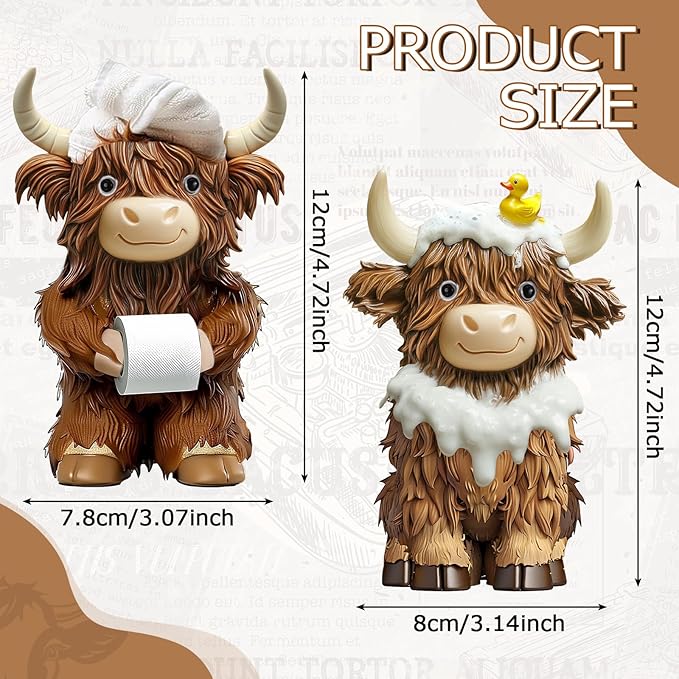 Burbell 2 Pcs Highland Cow Bathroom Figurines Bathroom Theme Highland Cow Christmas Gnomes Bath Resin Statue Calf Gifts for Christmas Farmhouse Home Garden Kitchen Office Tiered Tray Table Decor