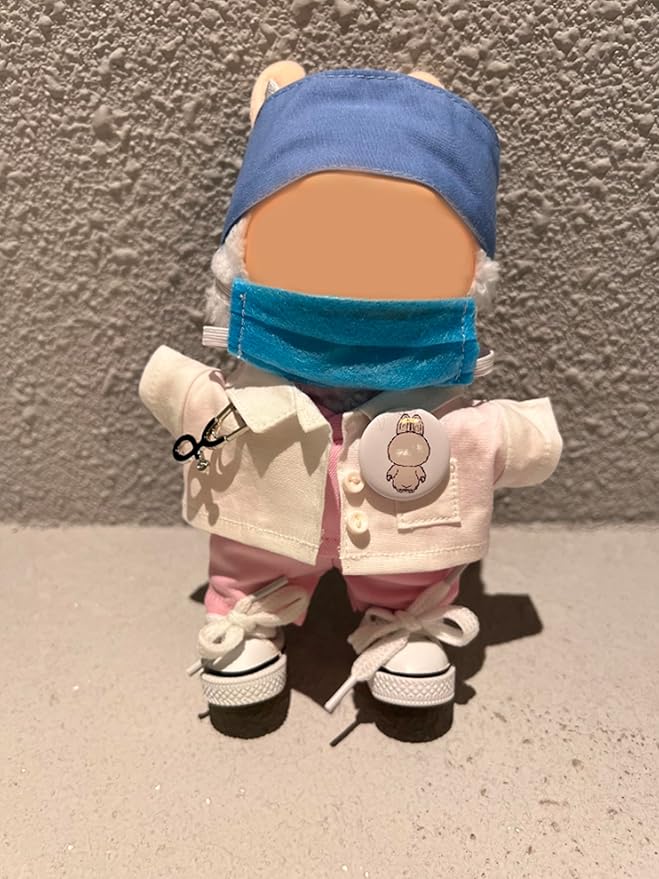 Doctor Set for 6.7 Inch - 8 Hand-Sewn Light Pink Pieces: White Coat, Pants, Medical Tools I 17cm Pretend Play Costume Accessories Only.（Doctor A）