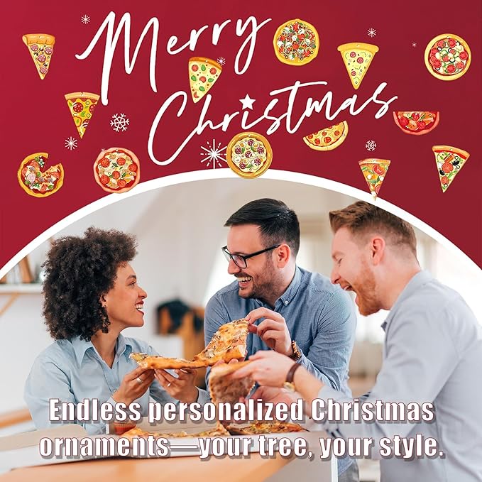 13 Pack Pizza Christmas Ornaments Set - Funny Christmas Decorations with Hanging Ropes, Cute Food Ornaments for Xmas Tree, Ideal for Pizza Party & Gifts