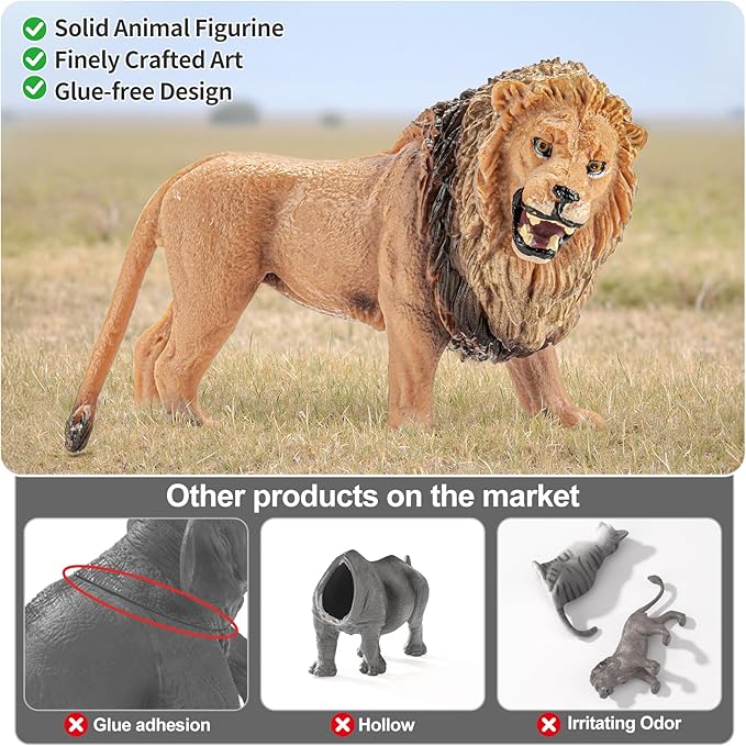 15PCS Lion Toys Figurines Pride, African Jungle Animals Lion Family, Realistic Zoo Animal Toys, Preschool Toy Birthday Gift Cake Toppers for Kids Boys Girls