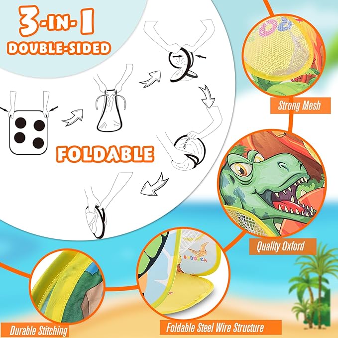 RaboSky 3-in-1 Feed Dinosaur Toss Games for Kids with 6 Fruit Bean Bags, 2 Throwing Axes, 6 Sticky Balls, Outdoor Toddlers Toys Indoor Activities for 2 3 4 5 Boy Gifts Birthday Party Easter Christmas
