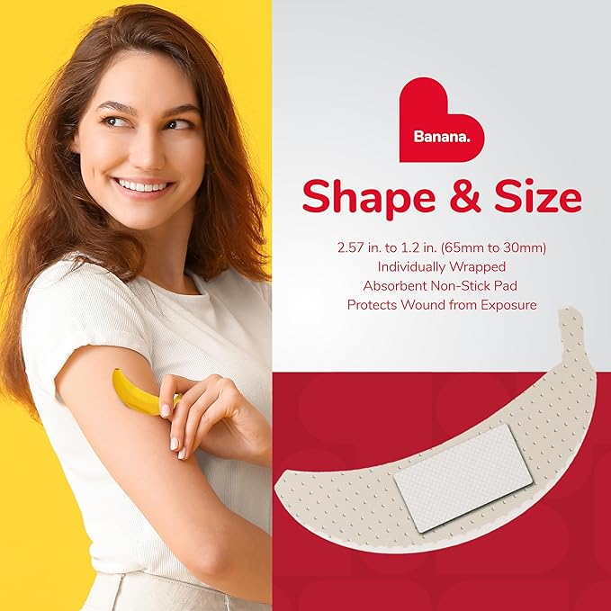 BioSwiss Bandages, Banana Shaped Self Adhesive Bandage Set, Latex Free, Sterile Wound Care, 24 Count