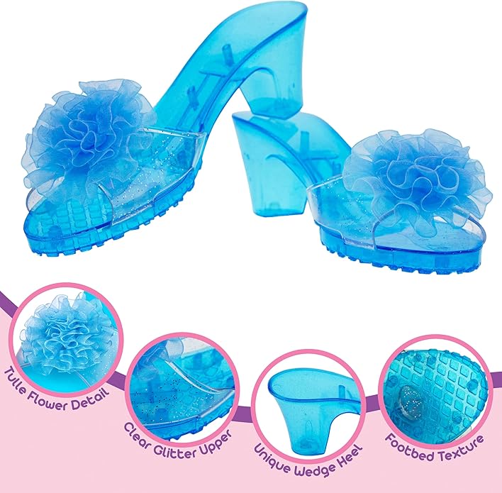 4-Pack Premium Princess Shoes Set - 1.75" Heel Slip On Princess Dress Up Shoes for Little Girls, Durable Pairs of Slip-On Sandal Heels for Kids - Fits Toddler Size 7-10 Multi