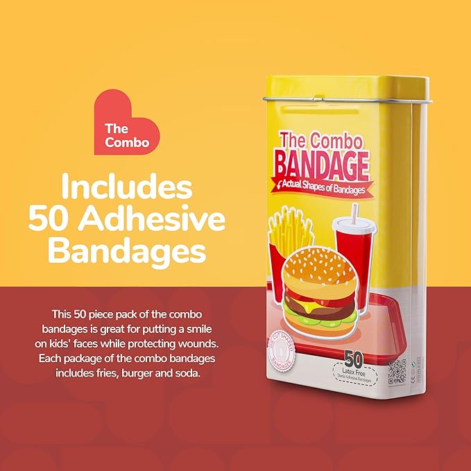 BioSwiss Bandages, Combo Meal Shaped Self Adhesive Bandage Set, Latex Free, Sterile Wound Care, 50 Count