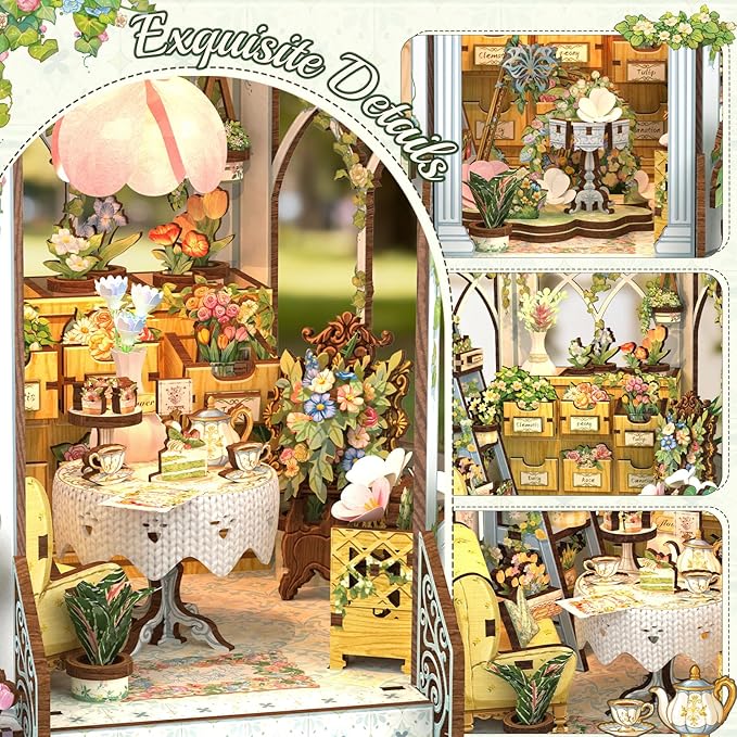CUTEBEE Book Nook Kit - Flower House Florist DIY Dollhouse Miniature House Kit 3D Wooden Puzzle Model Building Set, Bookshelf Room Decor, DIY Craft Gifts for Adults Teens 14+ (Windsor Flower House)