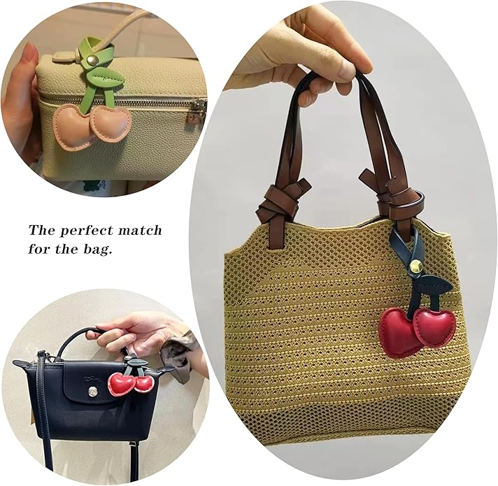 Fuerxy Cute Cherry Charm for Purse Handbags Bag Accessories PU Key Charms