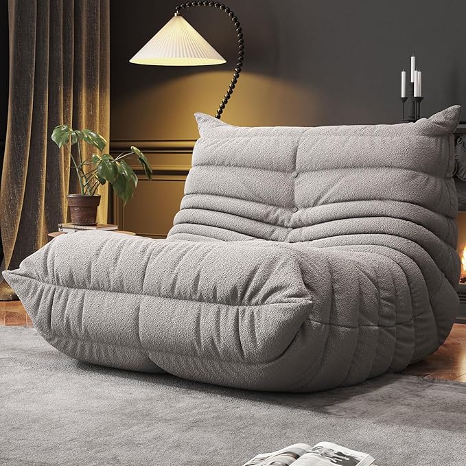 Memory Foam Bean Bag Chair for Adults, Teddy Material Beanbag Sofa with Filler, Cozy Floor Lounge Seat for Living Room, Bedroom, Dorm, Office (Grey)
