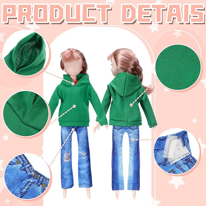 Bencailor 8 Pieces Winter Doll Clothes Girl Accessories Cotton Christmas Sweaters Denim Pants Regular Outfit Clothing(Black,Orange,Red,Green,11.5 Inch Doll)