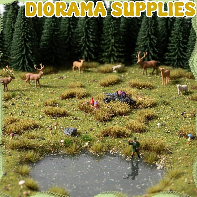 Warmtree 1 Box Static Grass Bushy Tufts Lowland Shrubs Scenery DIY Miniature 3D Tree Branches and Mushroom for Train Landscape Scenery Military Layout Model War Gaming Terrain (Autumn Yellow)