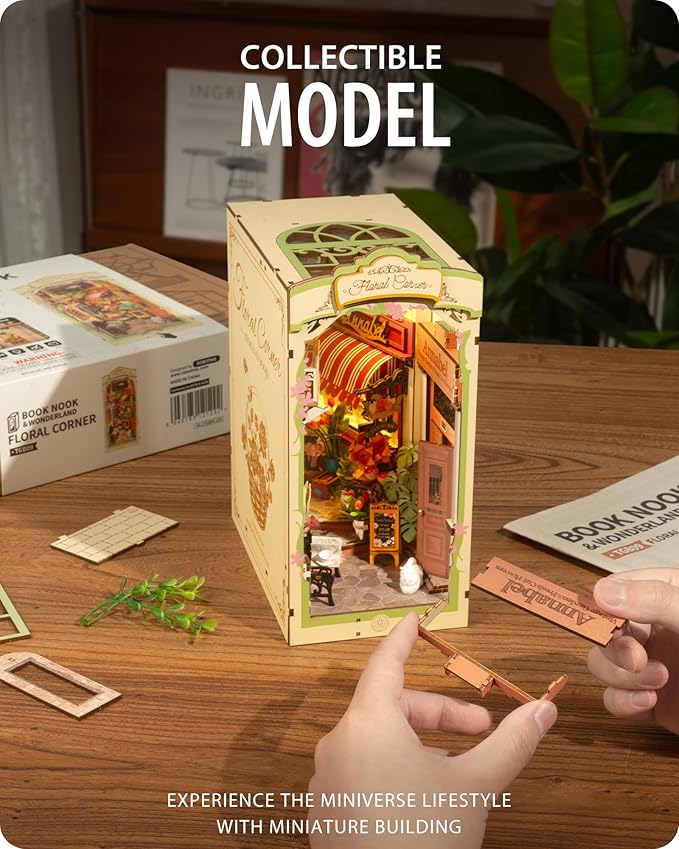 DIY Book Nook Floral Corner, 3D Puzzle Book Nook Kits for Adults, Decorative Book Nooks for Bookshelf Miniature Scenes, DIY Crafts/Gifts/Decorations for Adults (Floral Corner)