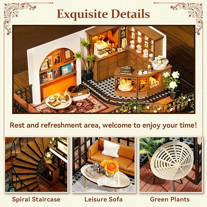 DIY Miniature House Kit, Mini Forest Momo Teashop Building Set, 3D Wooden Dollhouse with Dustproof Cover, Creative Handmade Home Decoration, Gift for Adult Teen Birthday Christmas