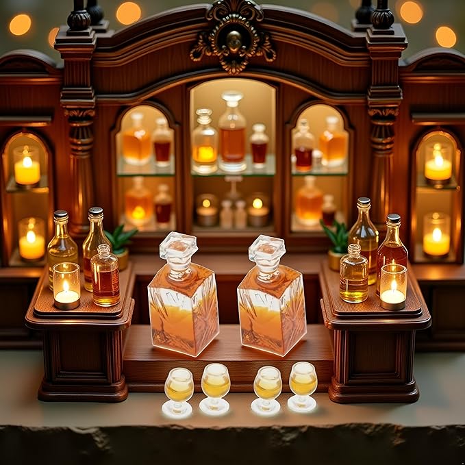 6-Piece 1:12 Scale Dollhouse Miniature Wine and Whiskey Bottle Set, Miniature Accessories Whiskey Wine Bottle Bar Model Convenient and Nice Decorations, Dollhouse Accessories