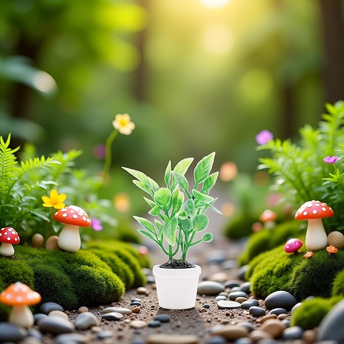Artificial Miniature Plants for Dollhouse - 1:12 Scale Hanging Potted Greenery for Fairy Gardens, Terrariums and Diorama Displays