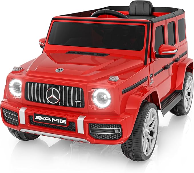 Licensed Mercedes Benz G63 Kids Electric Car, 12V 7Ah G wagon Ride on Car w/Safety High Window, Remote Control, 3 Speeds, Music Player, Horn & LED Lights for Toddlers (Red)