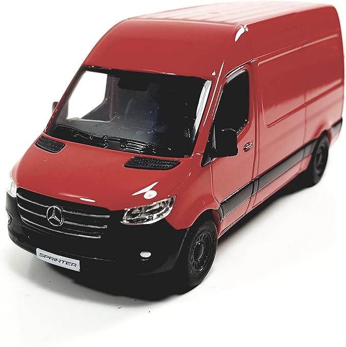 KiNSMART - Mercedes-Benz Sprinter Cargo Van 1:48 O Scale 5" Die Cast Metal Model Toy Van, Pull-Back Action (Red)