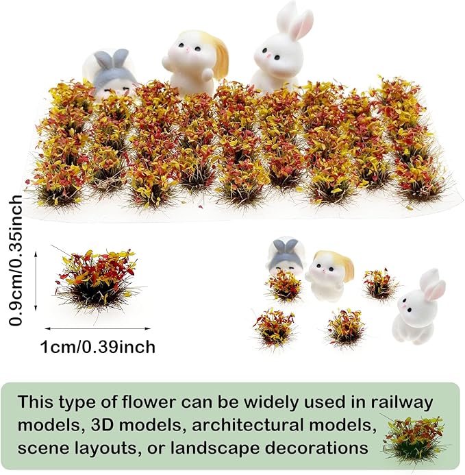 Woohome Static Grass Tufts Flower Cluster Vegetation Groups Miniature Flower Clusters for Terrain Railway Scenery Table Landscape, Rose Red and Yellow