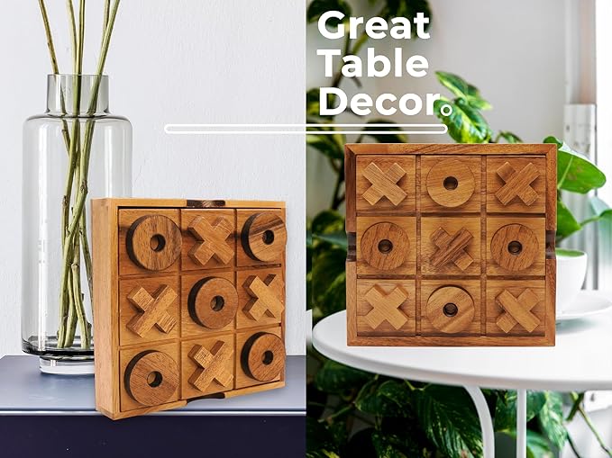 BSIRI Extra Large Tic Tac Toe Board Games - Ideal for Kids Games, Family Games and Game Night for Adults, Farmhouse Decor for Coffee Table Decor, Unique Gifts for All Occasion (8.6 Inch)