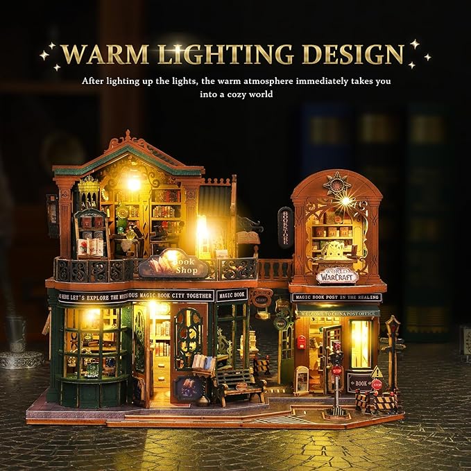 Book Nook Kit with LED – DIY Wooden Miniature Bookshop Puzzle Model for Teens & Adults, Easy Craft Assembly, Collectible Gift & Bookshelf Display Decor for Relaxing Hobbies & Holiday Joy