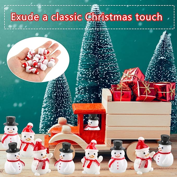 80 Pcs Mini Snowman Figurines Miniature Christmas Snowmen Tiny Resin Xmas Decoration for DIY Crafts Christmas Micro Landscape Dollhouse Accessories, 2 Styles