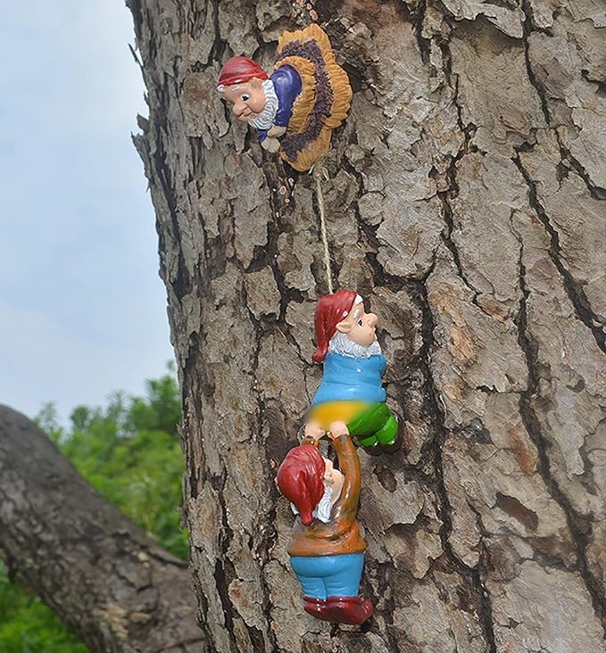 coolboy Climbing Rope Gnomes Garden Statue,Gnom Statue Resin Garden Gnome Tree Hugger Outdoor Decor Accessories,Miniature Figurines Micro Garden Gnome Landscape Figurine for Lawn Balcony Patio