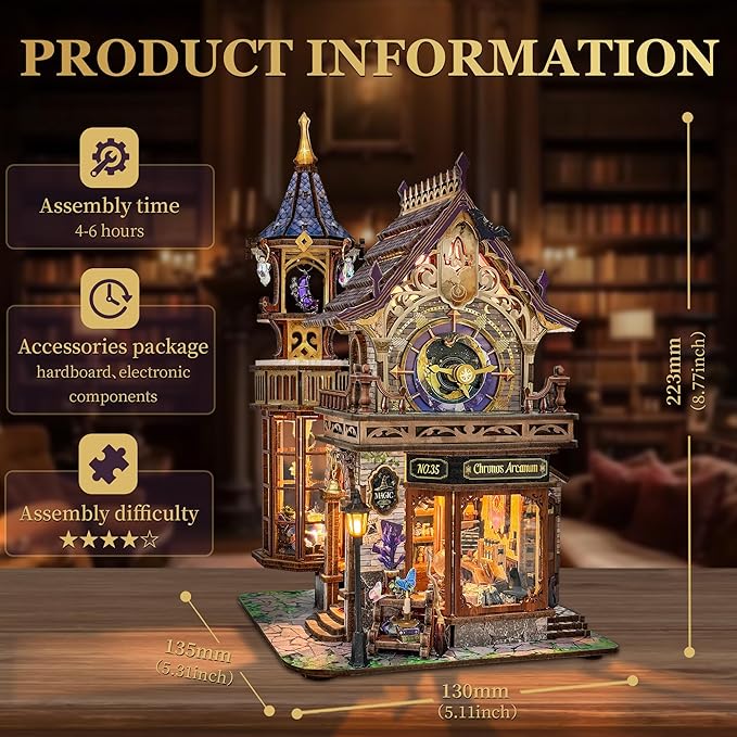 DIY Miniature House Kit, Book Nook Mini House Bookshelf Decor 3D Wooden Puzzle for Adults, Birthday Gift for Family, Friends - Time Magic Club